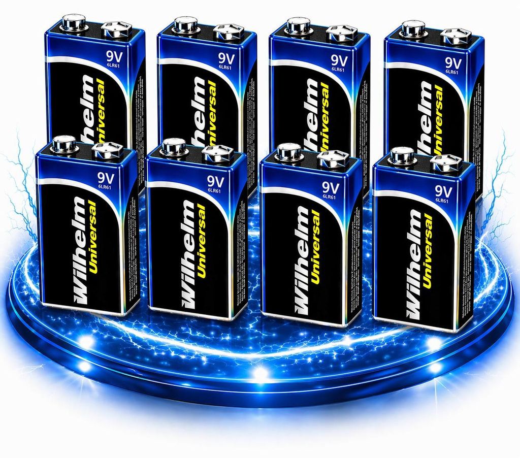 8 x Wilhelm Universal 9V Block Batterien auch für 10 Jahres Produktbild 