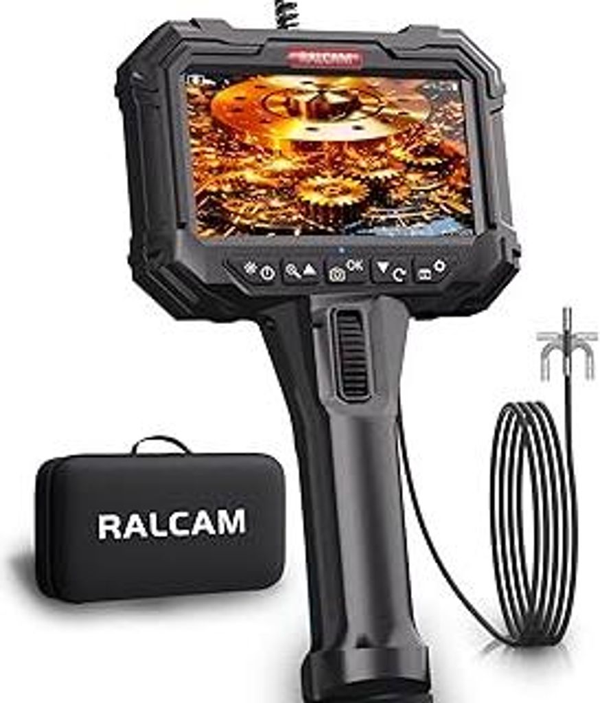 Ralcam Endoskopkamera mit Licht, Endoscope Camera mit 210° beweglichem Kopf, 5.5mm Sonde, 5 HD Bildschirm, IP67 Inspektionskamera, 1,5M Elastische...