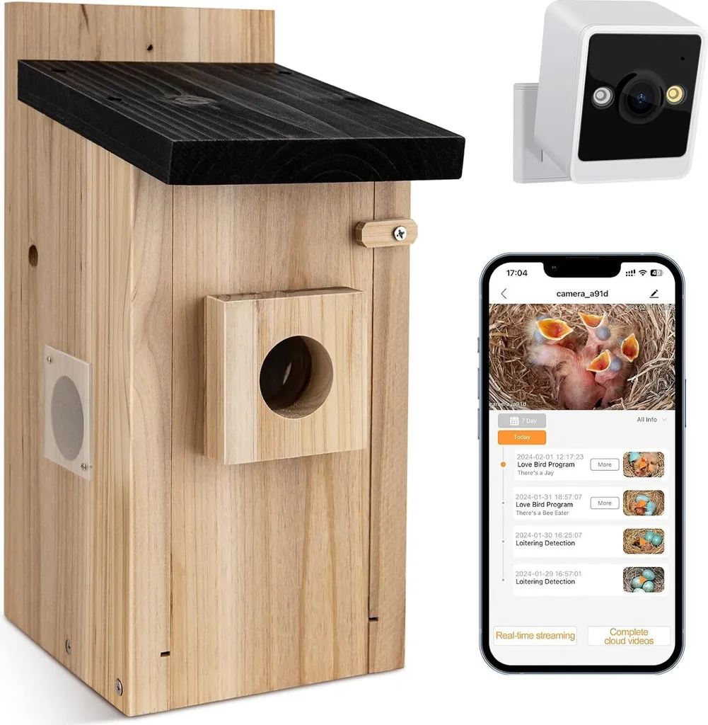 Nichoir avec caméra RAINBEAN 4MP Wi-Fi pour observation oiseaux DIY