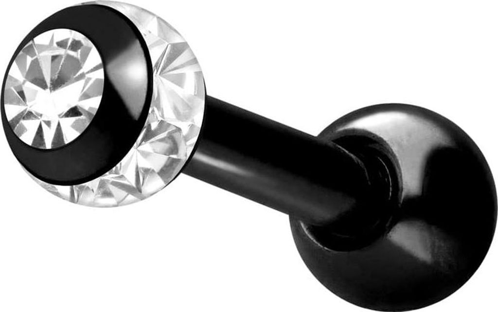 Ohrpiercing Chirurgenstahl Ohrpiercing EPOXY-RING-KUGEL + KRISTALL Schwarz Kugelgröße: 3mm