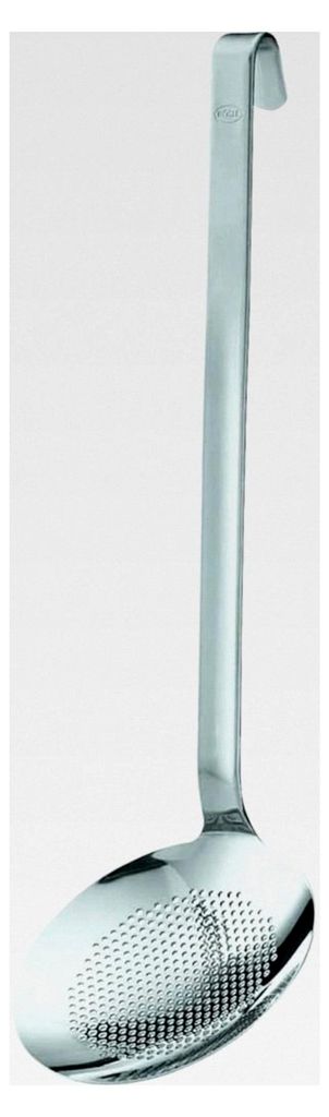 Flacher Haken-Schaumlöffel mit feinen Löchern, Abseihlöffel aus Edelstahl 18/10, 12 cm, spülmaschinengeeignet