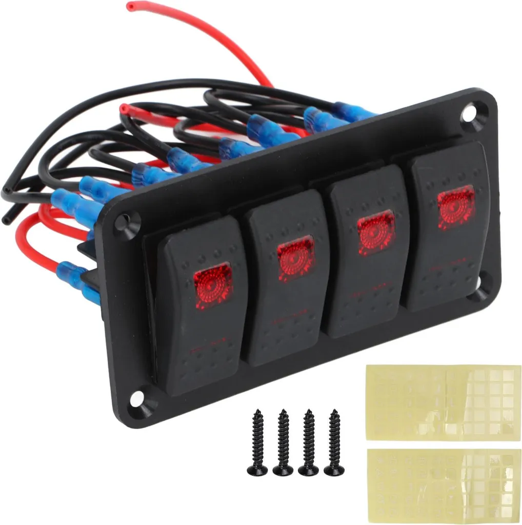 Console de commande 4 interrupteurs LED rouges pour bateau et auto - 3