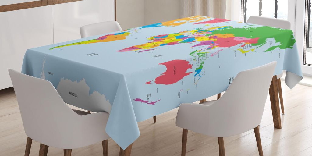 ABAKUHAUS Karte Tischdecke, Klassische bunte Karte der Welt in der politischen Art reisen Europa Amerika Asien Afrika, 140 x 240 cm, Mehrfarbig