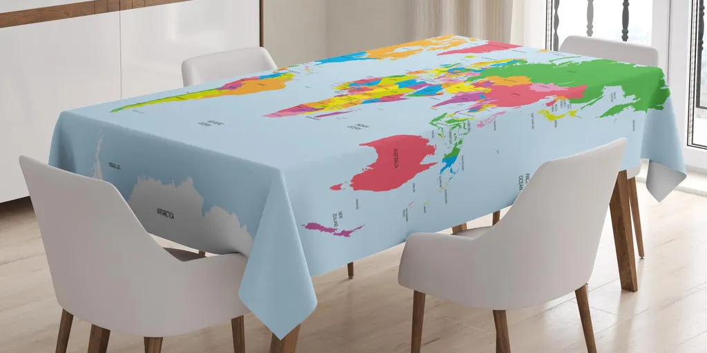 Tovaglia Antimacchia ABAKUHAUS 140x240 cm Mappa Mondo Colorata