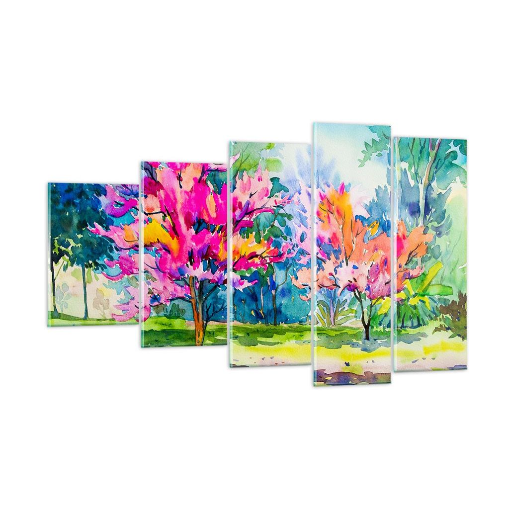 Bilder auf glas - Bäume Mehrfarbig Natur Frühling - 100x60cm - Glasbilder - Wandbilder - Kunstdruck - zum Aufhängen bereit - Wanddekoration aus ...