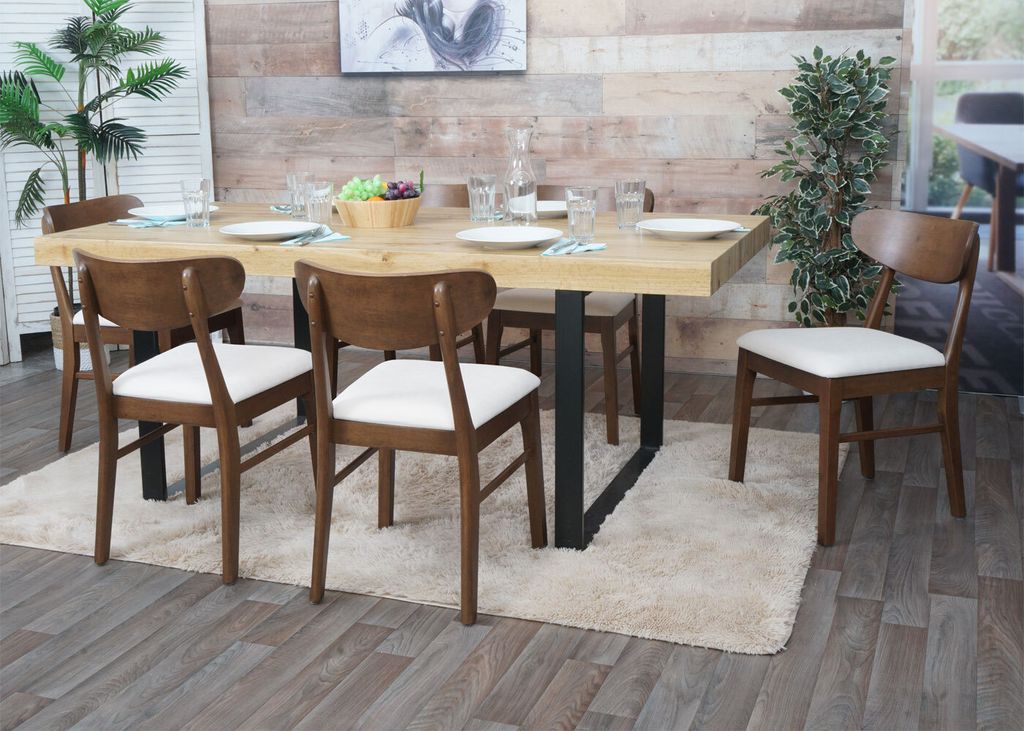 6er-Set Esszimmerstuhl MCW-M59, Küchenstuhl Stuhl, Stoff/Textil Massiv-Holz dunkles Gestell, creme