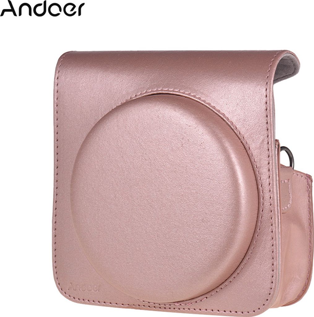 Andoer Schutzhuelle Kunstledertasche mit verstellbarem Tragegurt fuer Fujifilm Instax Square SQ6 Sofortbildkamera Pink