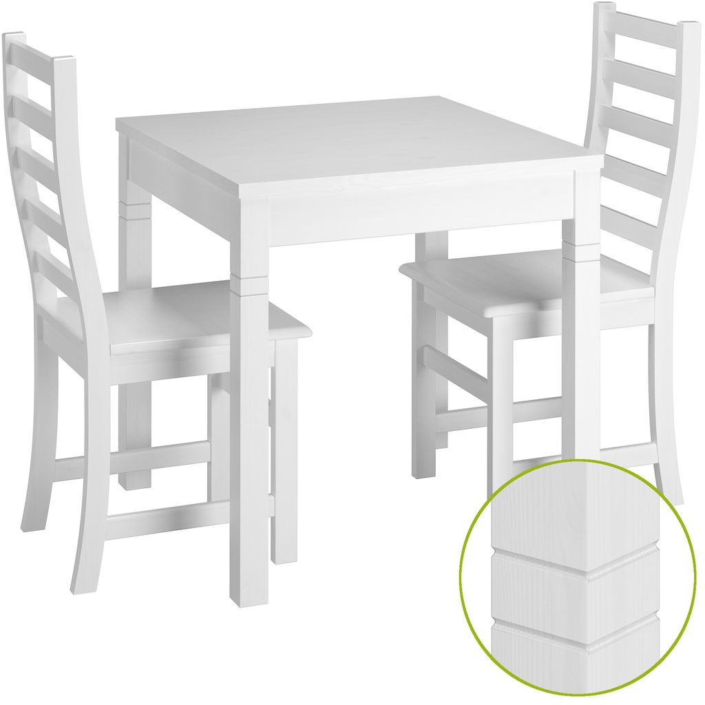 Tisch-und Stuhlset mit Tisch und 2 Stühle skandinavischer Look Massivholz waschweiß 90.70-50 B W-Set 21