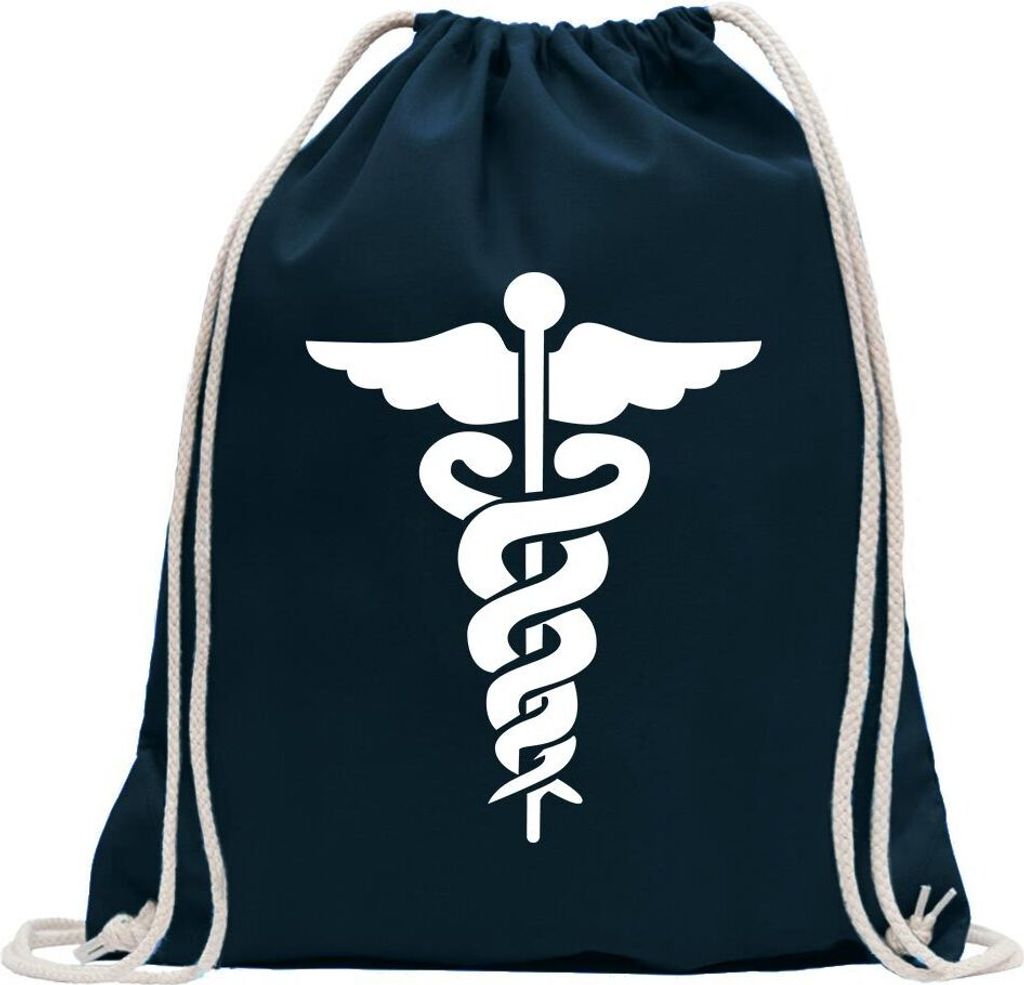 Kiwistar - Turnbeutel - dunkelblau - Äskulapstab - Ärztesymbol - Schlangen - Fun Rucksack Sport Beutel Gymsack Baumwolle mit Ziehgurt