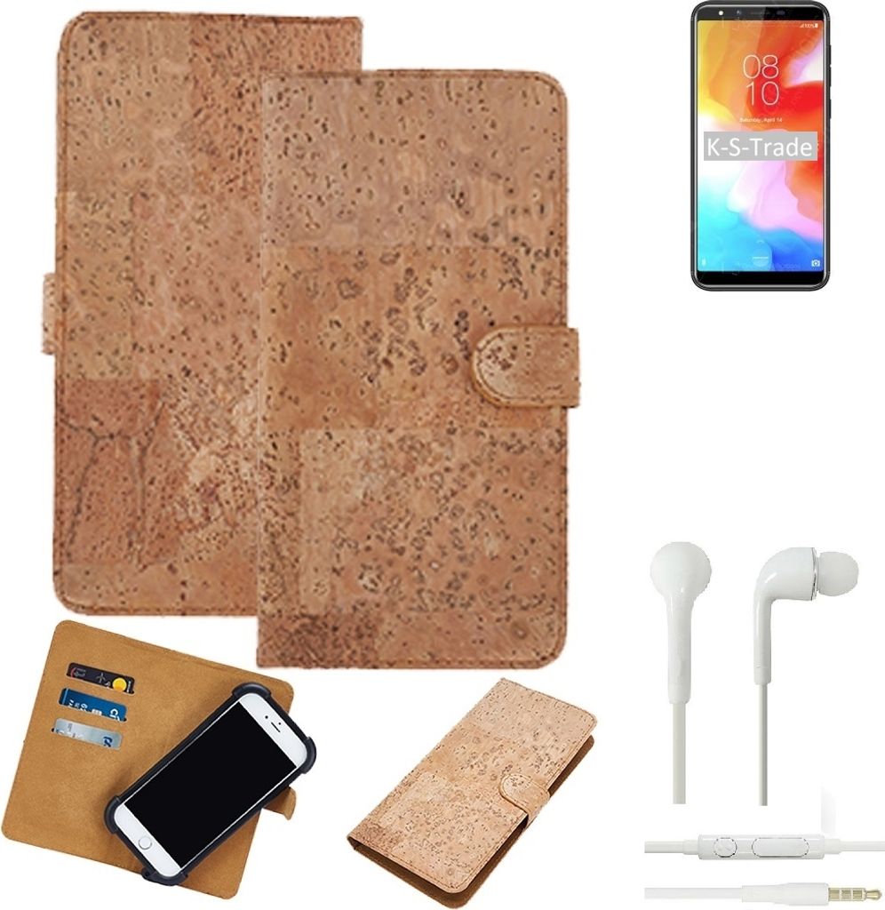 K-S-Trade Hülle kompatibel mit HomTom H5 + in ear Kopfhörer Kork Handyhülle Cover Schutzhülle TPU Case Bumper in Hellbraun, (1x)