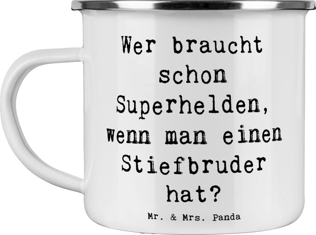 Mr. & Mrs. Panda Emaille Tasse Spruch Stiefbruder Held - Weiß - Geschenk, Pott, becher, einzigartige Designs, Persönliche Geschenke, Unterstützu...