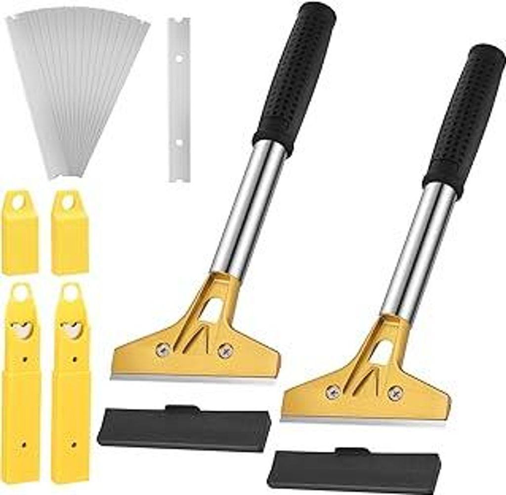 Xialvyu 2 Stück Tapetenentferner Set mit 20 Ersatzklingen und Schutzhülle,4 Tapetenschaber mit Gummigriff,Bodenschaber Fensterschaber Farbschabe...