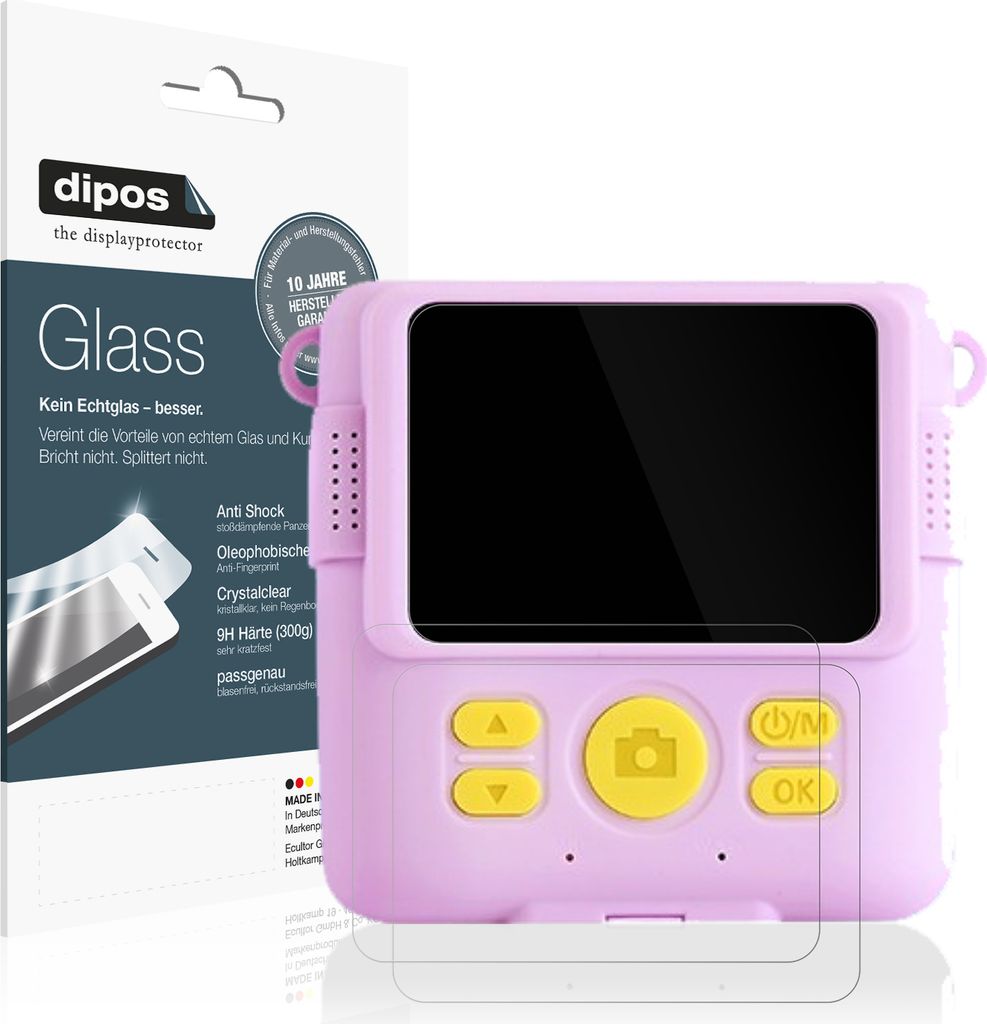 2x Schutzfolie für AORILE Kinder Sofortbildkamera - Anti-Shock 9H Folie dipos Glass Kunststoffglas