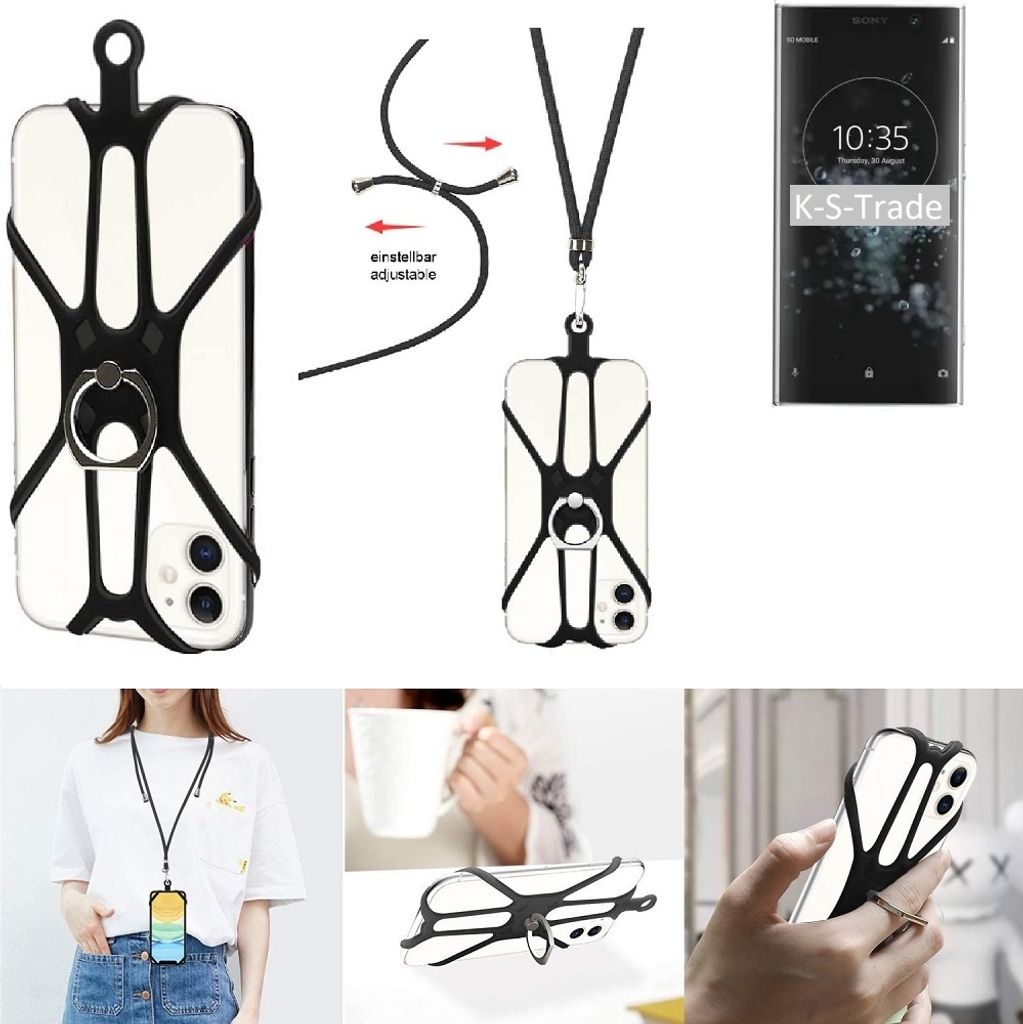 K-S-Trade 3in1 Handykette Handyband Handykordel Halsband Smartphone-Ring Handy-Ring kompatibel mit Sony Xperia XA2 Plus Fingerhalterung Handyring