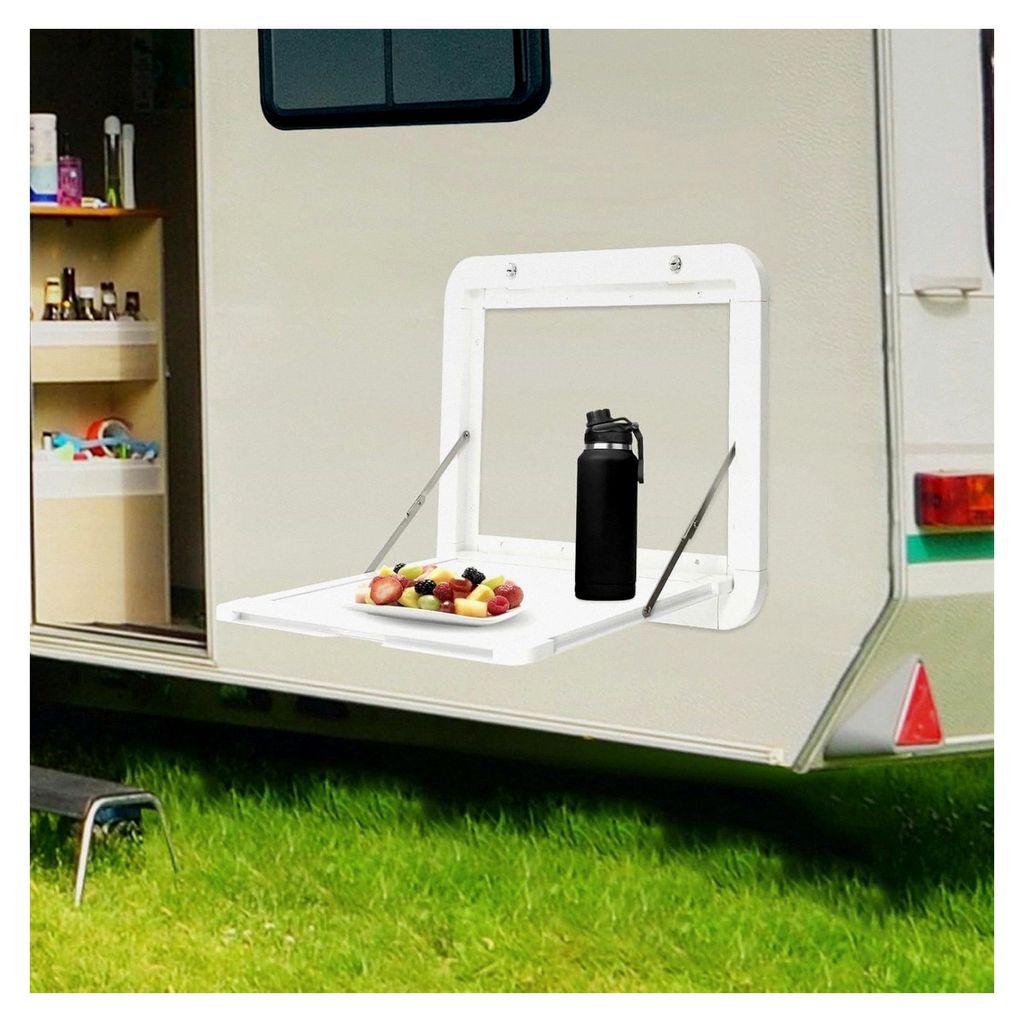 Wandklapptisch für Wohnmobile, faltbarer Picknicktisch mit abschließbarem Design und 2 Schlüsseln, Tragfähigkeit 20 kg (Weiß)