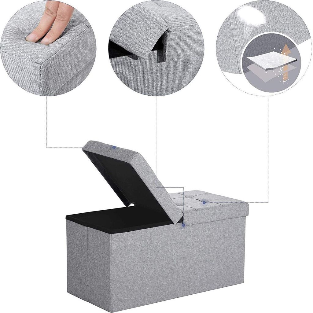 SONGMICS Sitztruhe 76x38x38cm Halbdeckel 80L aus Leinen Produktbild 5