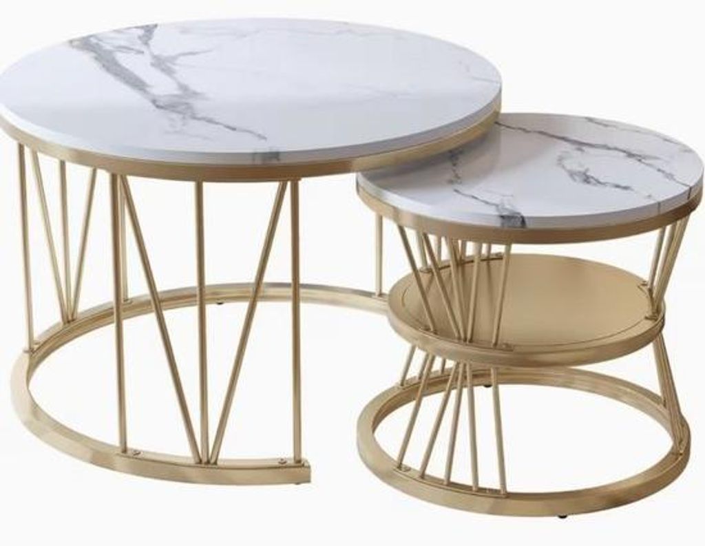 Salontafel-Set mit Metallrahmen und Marmoreffekt – 70x70x45 cm – Moderne Wohnzimmertischgruppe
