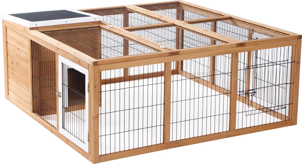 Conigliera PawHut Legno Abete 123x120x52 cm - Gabbia Esterno Top