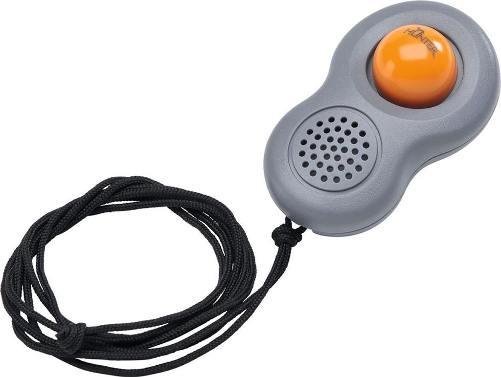 Hunter Clicker mit Umhängeband und Fingerschlaufe grau/orange 7 x 4 cm