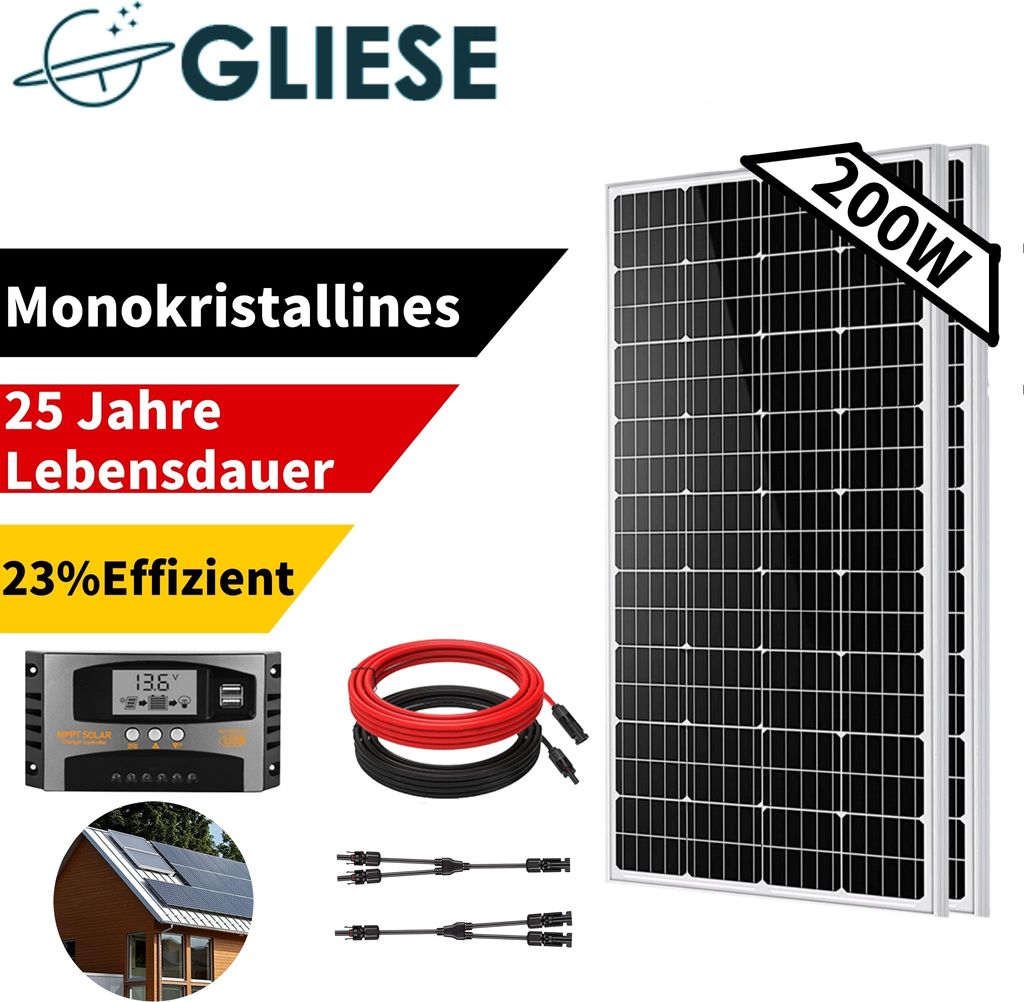 200W 12V Monokristallin Solarmodul Solarpanel kit PV Solarzelle Photovoltaik Wohnmobil Dachinstallation 0% MwSt