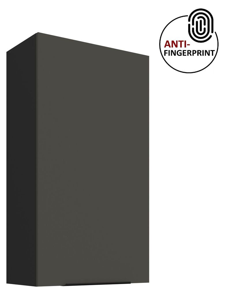 Küchen Hängeschrank 60 cm - Höhe 90 cm ARIA Graphite ultra matt + Schwarz matt, hochwertige Fronten mit Anti Fingerprint Beschichtung Küchenzei...
