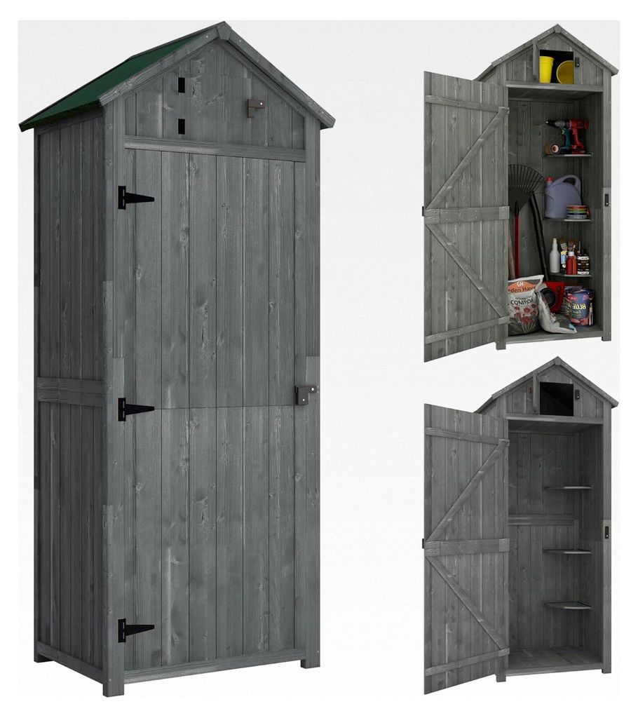 Gartenschrank aus Holz, wetterfester Geräteschuppen 77x54,2x179cm, Gerätehaus mit Tür, Satteldach, Geräteschrank mit Regalen, Werkzeugschrank f...
