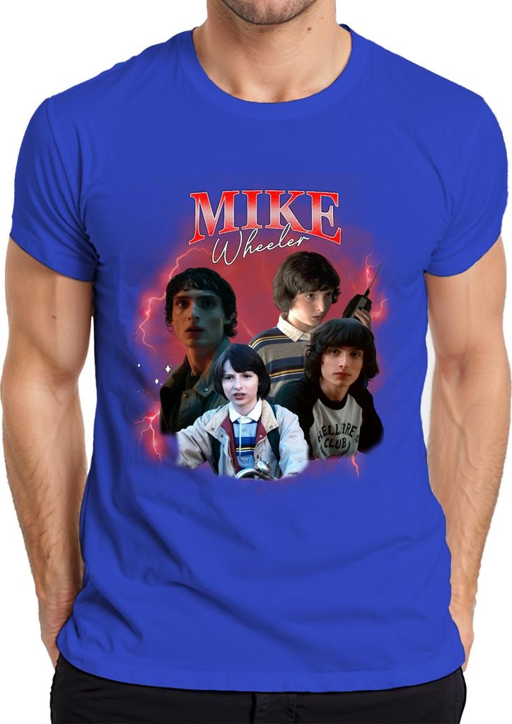 Mike Wheeler Stranger Fan Geschenk Hawkins 80er Retro 90er Bootleg Herren T-Shirt, Blau, L