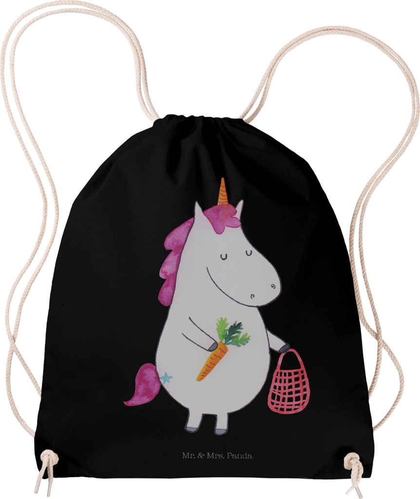 Mr. & Mrs. Panda Beutel Einhorn Gemüse - Schwarz - Geschenk, Jutebeutel, Biomarkt, Stoffbeutel, Unicorn, Rucksack, Fitness Tasche, Einhörner, Woc...