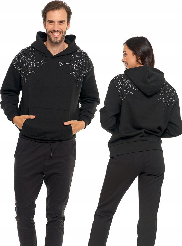 Moraj Uni Schwarzes Kapuzensweatshirt Dekorative Zirkone Isoliert Modisch L