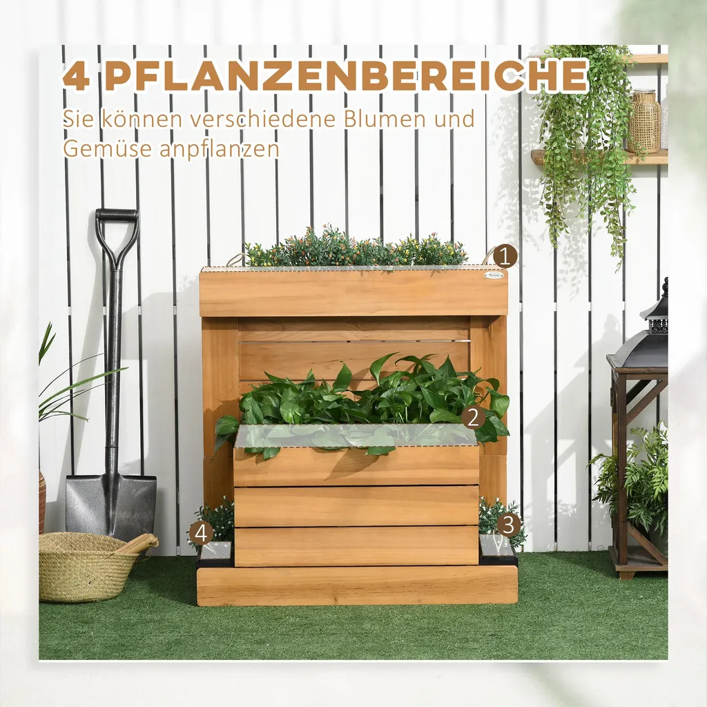 Jardinière surélevée à auto-arrosage avec 4 compartiments de plantation