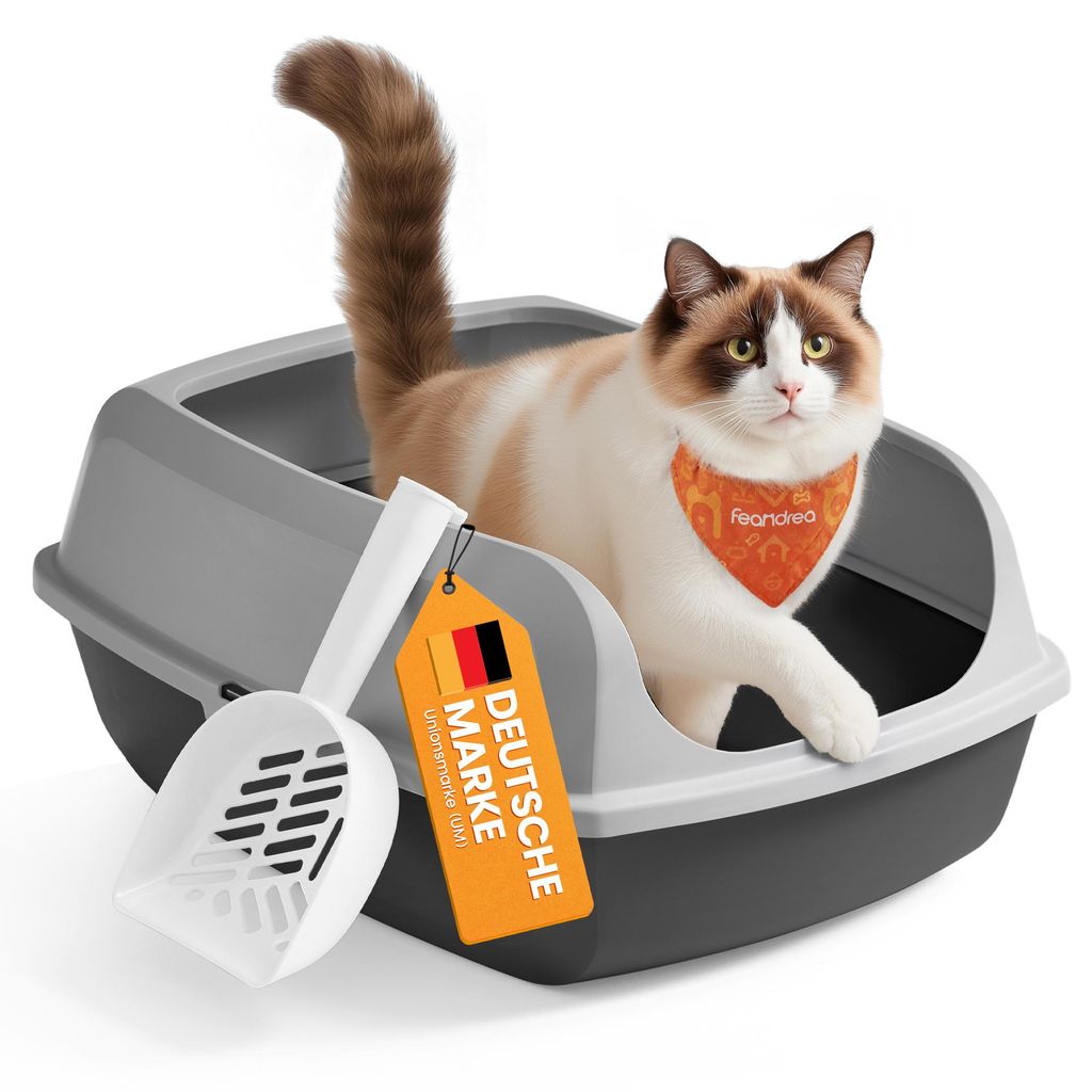 Feandrea Katzenklo mit hohen Seitenwänden, XXL, offene Katzentoilette, mit Schaufel