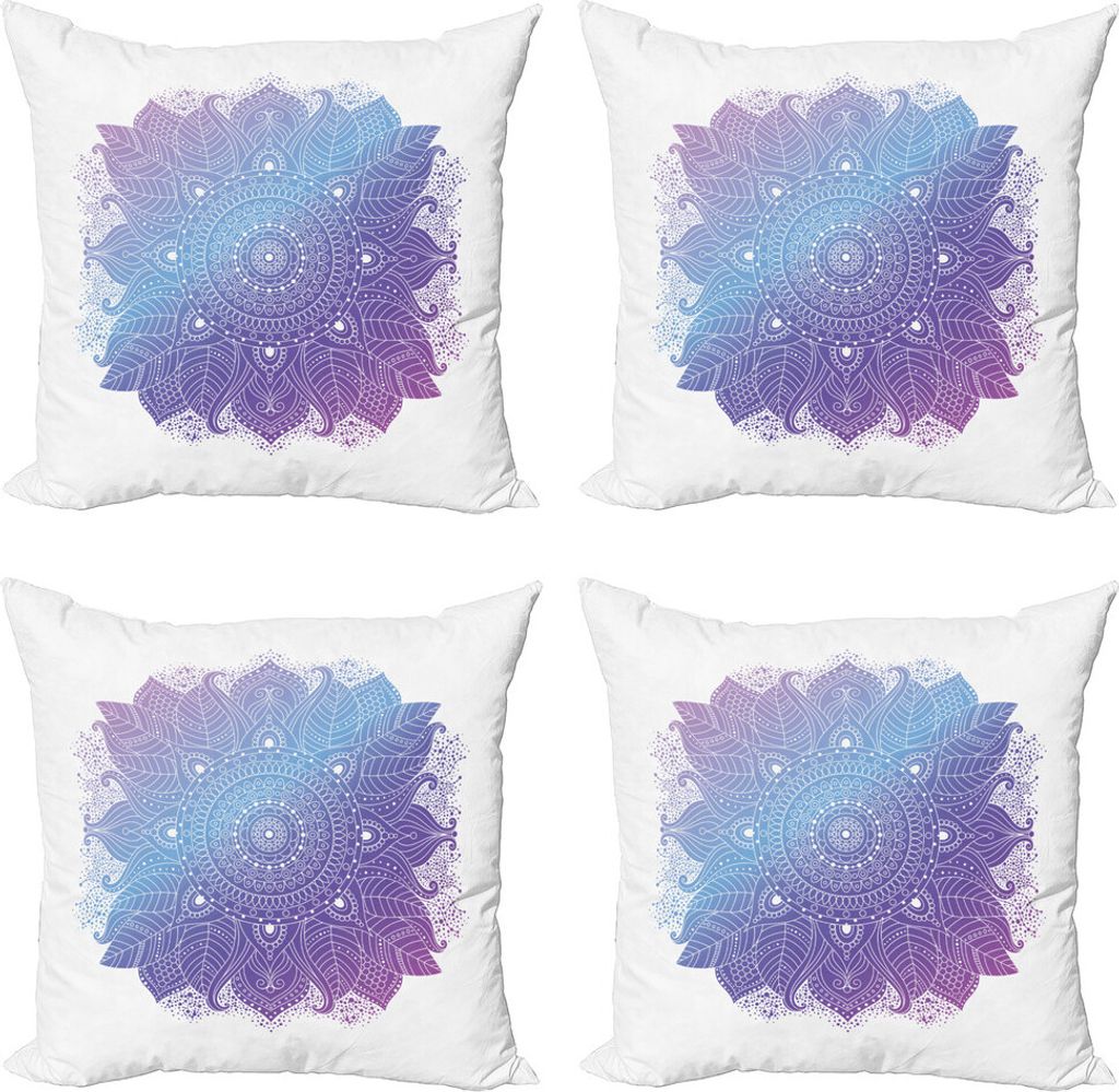ABAKUHAUS Mandala Kissenbezug Set (4 Stück), Bohemian Mandala, Moderner Doppelseitiger Digitaldruck, 40 cm x 40 cm, Himmelblau Blau Violett
