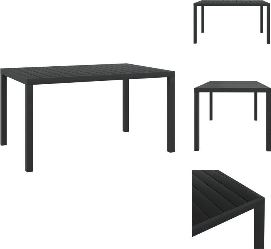 vidaXL Garten-Esstisch WPC Aluminium 150 x 90 x 74 cm Schwarz - Gartentische