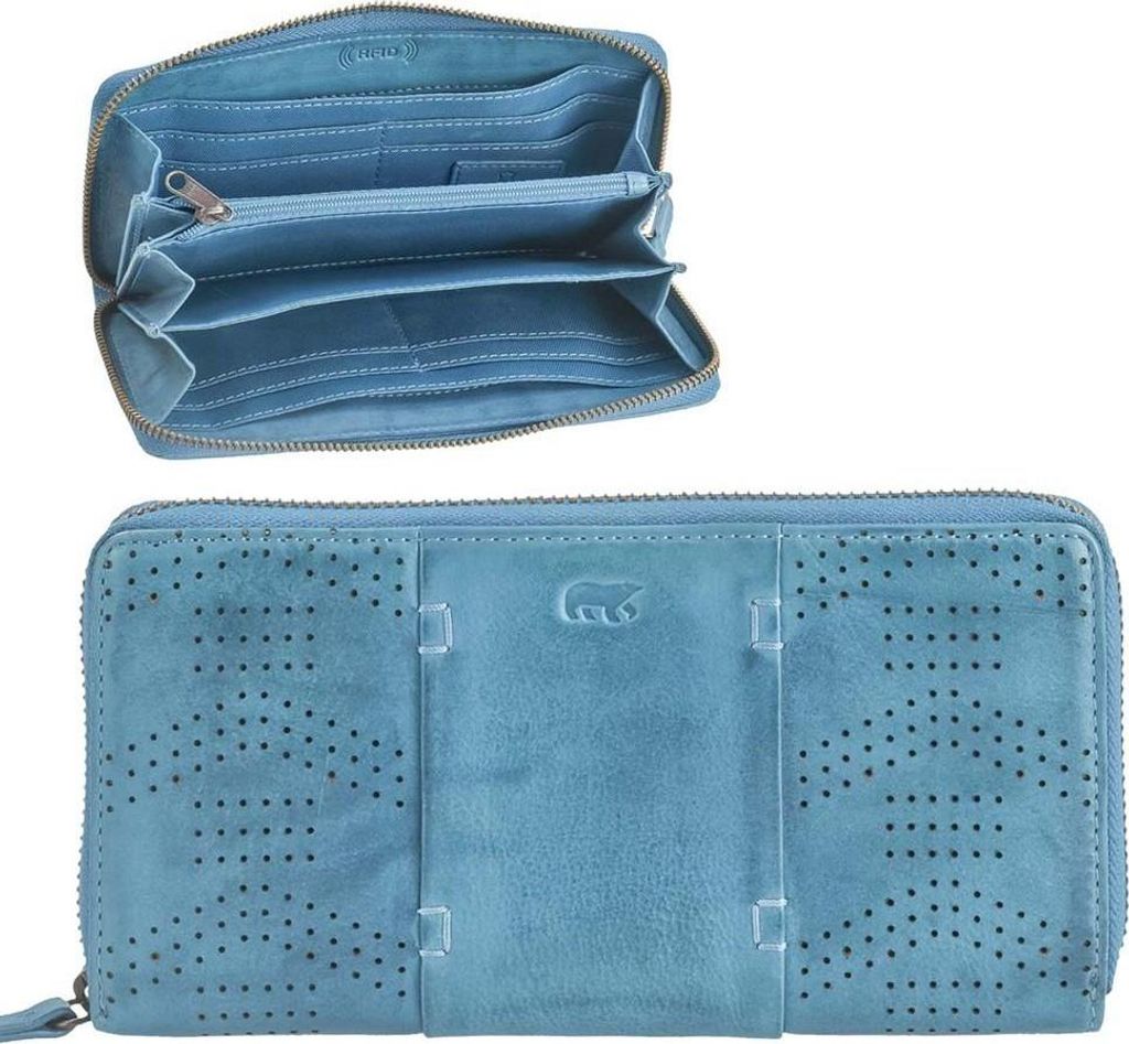 Bear Design Damen Geldbörse Leder blau MIRTE Geldbeutel Portemonnaie 20x10cm
