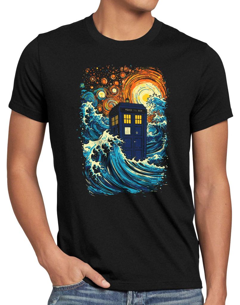 style3 The Great Kanagawa Wave And The Tardis Herren T-Shirt