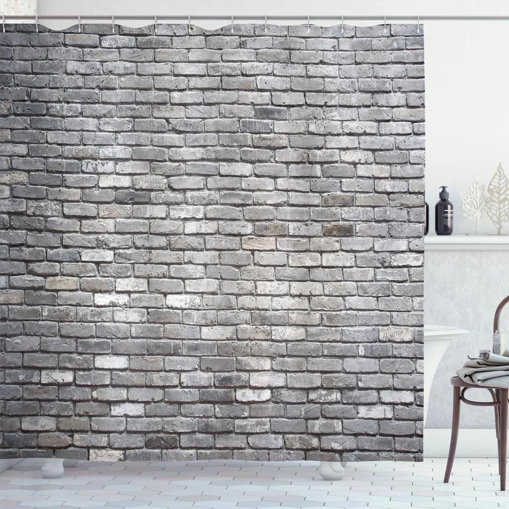 Grand rideau de douche textile imperméable effet béton gris 175x240cm