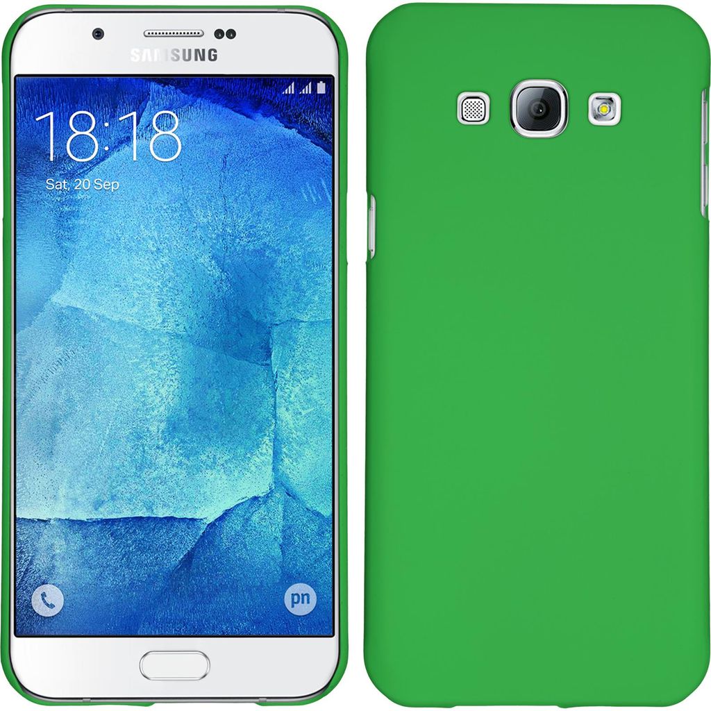PhoneNatic Case kompatibel mit Samsung Galaxy A8 (2015) - Hülle grün gummiert Hard-case + 2 Schutzfolien