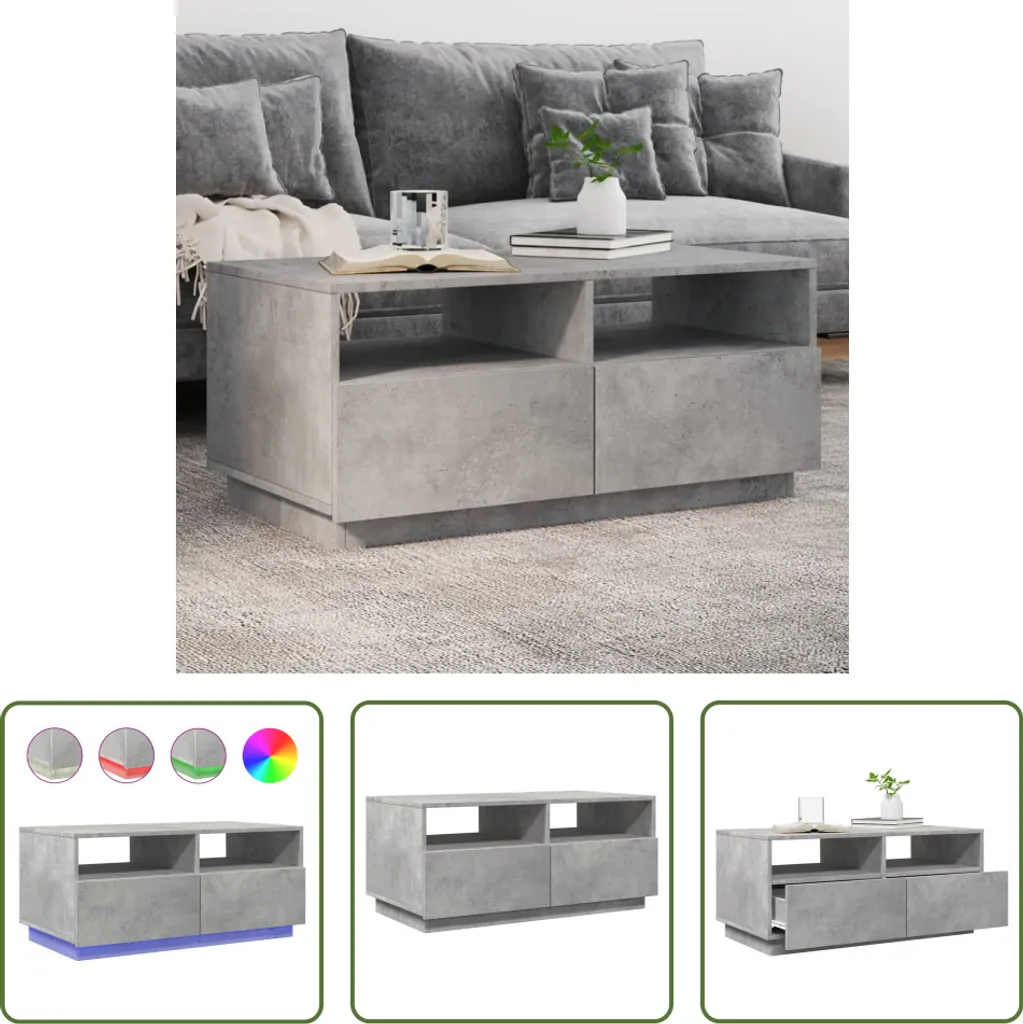 Tavolino da Salotto LED Grigio Cemento 90x49 - Top Design Moderno