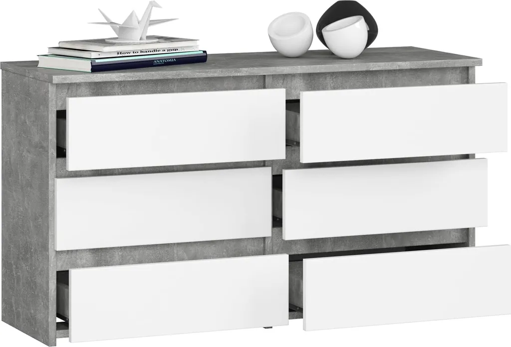 Cassettiera 6 Cassetti 100x57 Cemento e Bianco - BDW Mobile Moderno