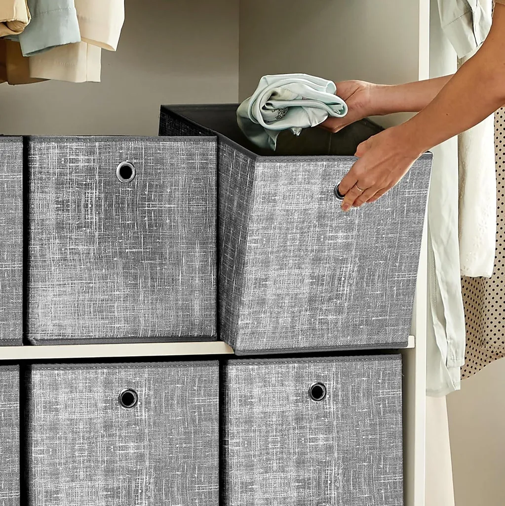 Boîte de Rangement en Tissu Lot de 6 Cubes Organiseurs Pliables Gris