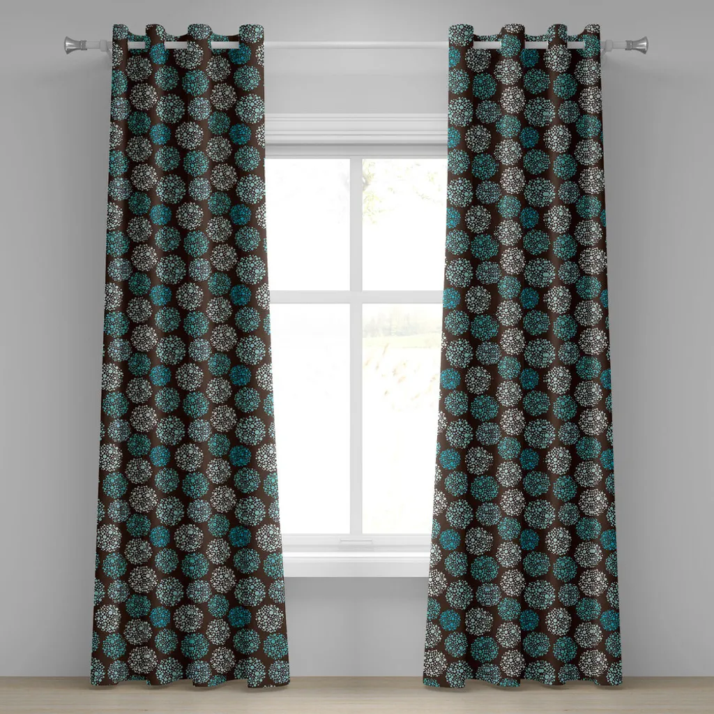 Rideau de salon rétro pour grande fenêtre 280x245 cm marron et turquoise