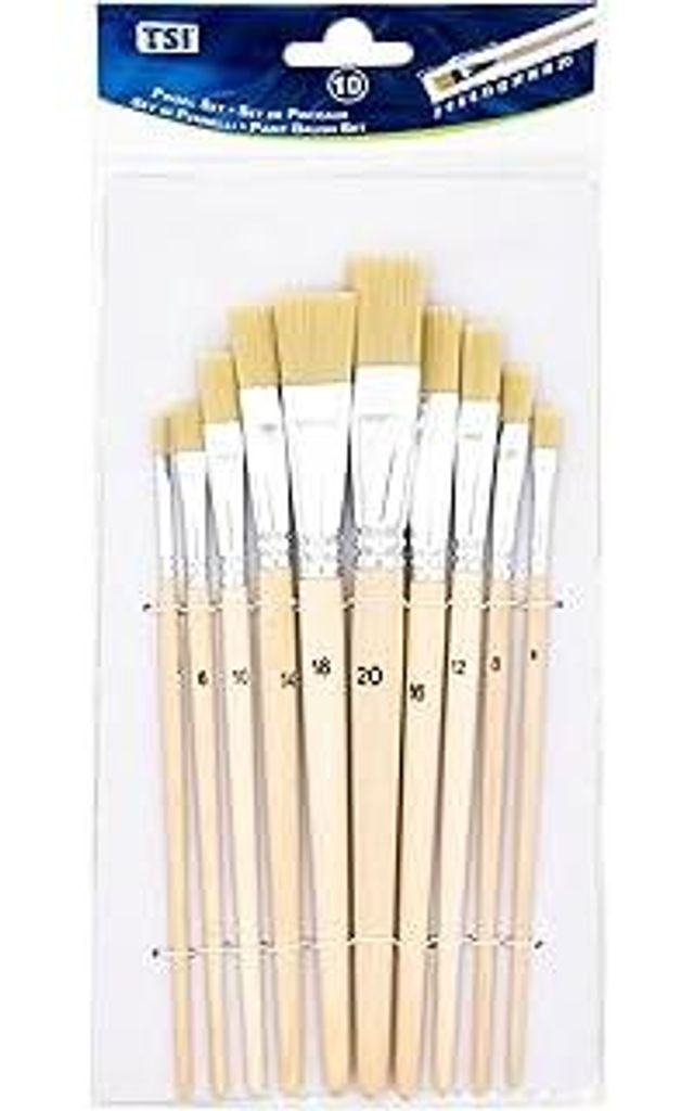TSI Borstenpinsel-Set 10-teilig (Größen 2,4,6,8,10,12,14,16,18 und 20), Schaft naturbelassen, Art. Nr. 49032