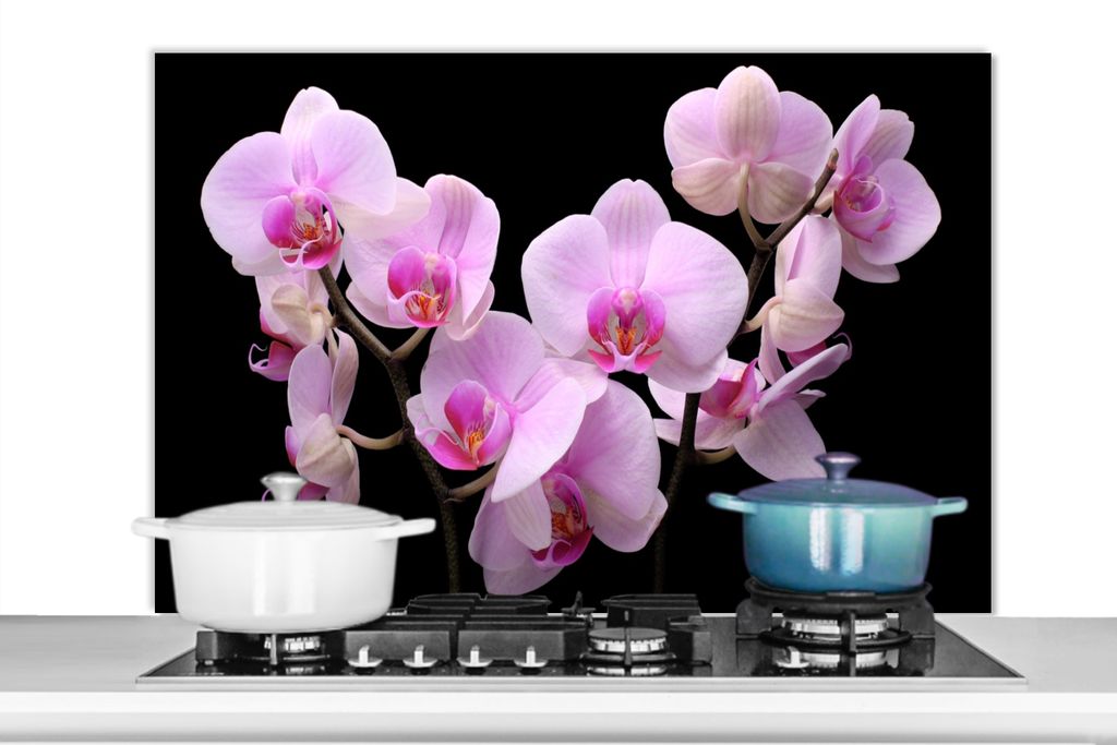 KitchenYeah Spritzschutz Küche - Küchenrückwand - Wandschutz für Herd und Spüle - Orchidee - Blumen - Rosa - Flora 100x65 - Alu-Dibond (Alt...