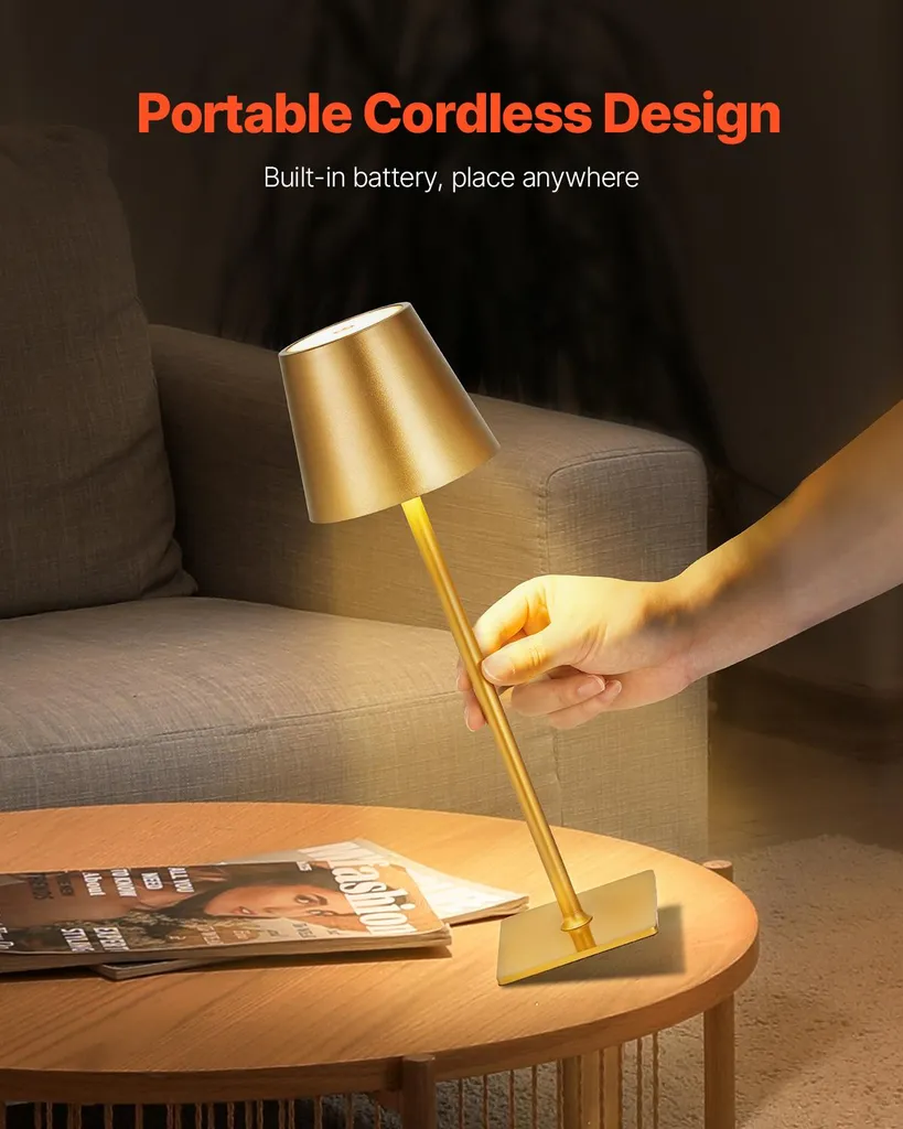 Lampe de Bureau Rechargeable LED Dorée avec Variation de Couleurs