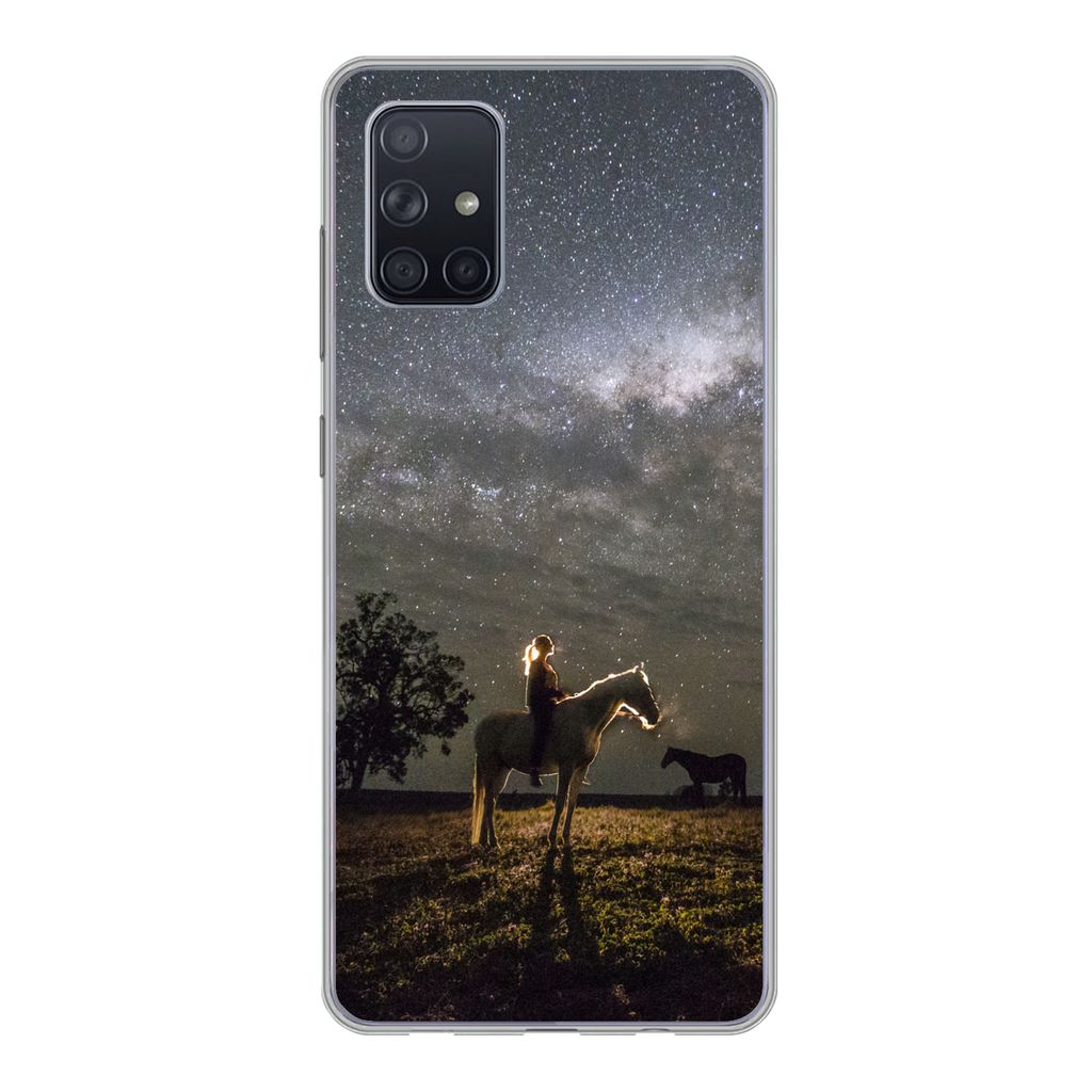 MuchoWow Handyhülle Schutzhülle Hülle für Samsung Galaxy A51 5G Pferd - Frau - Sternenhimmel Silikon Softcase Handy Hülle - Abbildung
