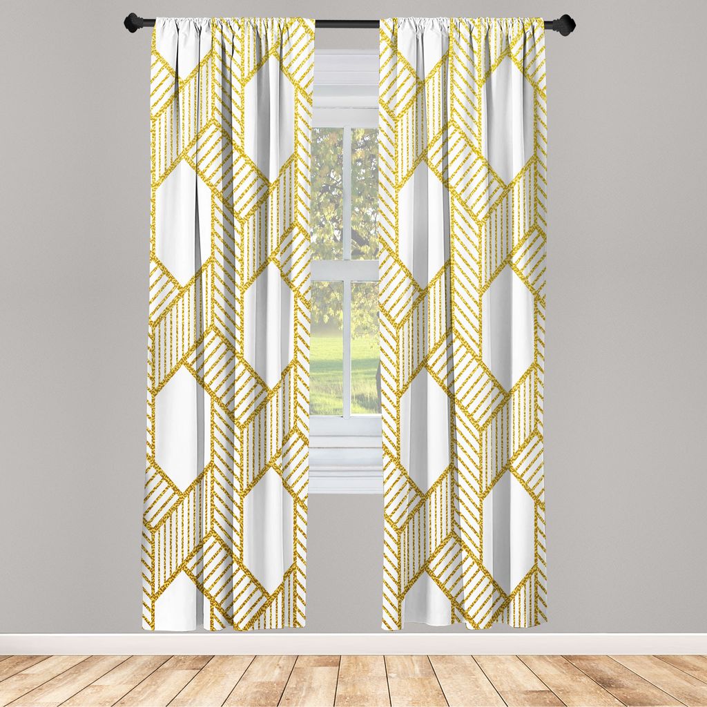 ABAKUHAUS Geometrisch Vorhänge 2 Panel Set für Wohnzimmer Schlafzimmer Nachbildung, Verwickelte Streifen mit den diagonalen Linien, die sechsecki...