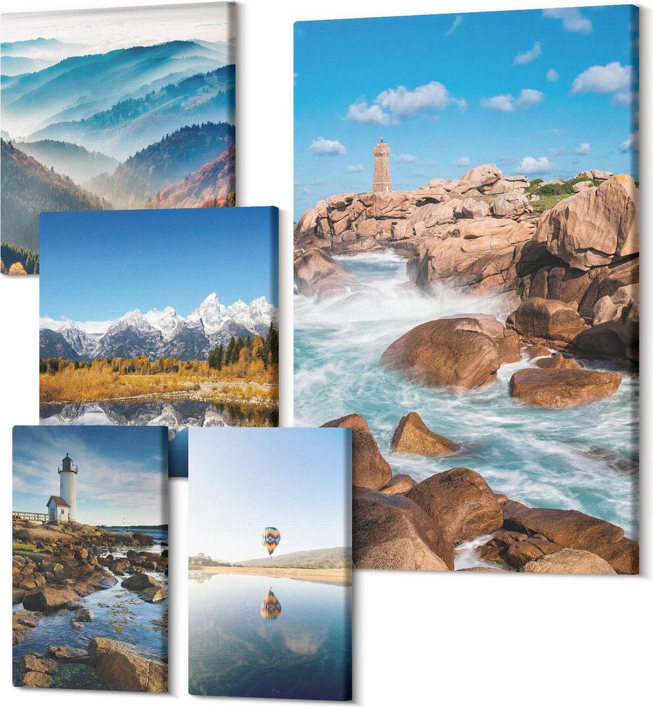 Wandbilder Leinwand 5-teilig – – Polycanvas Kunstdruck – Moderne Bilder für Wohnzimmer & Schlafzimmer – Aufhängefertig – 2x 30x30 cm + ...