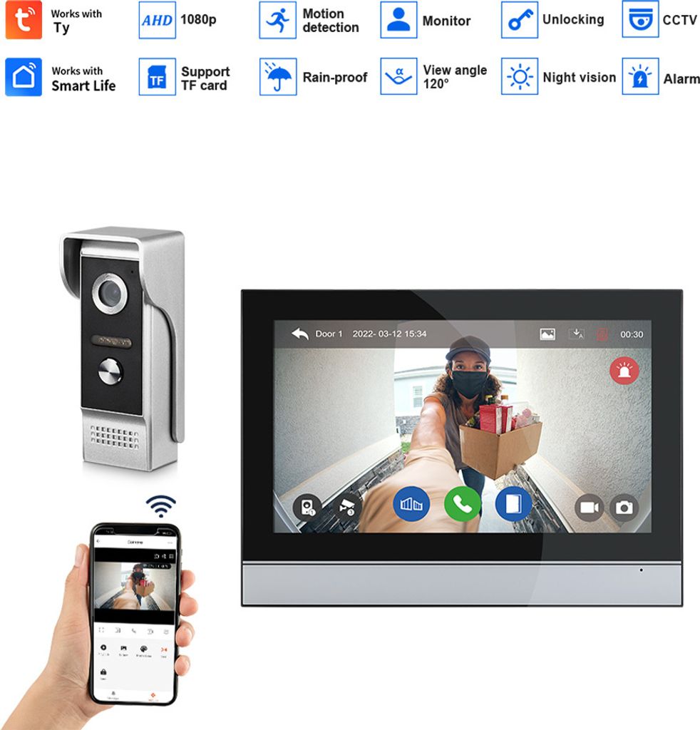 1080P Kabellose Video-Tuerklingelkamera mit Monitor TY APP Produktbild 4