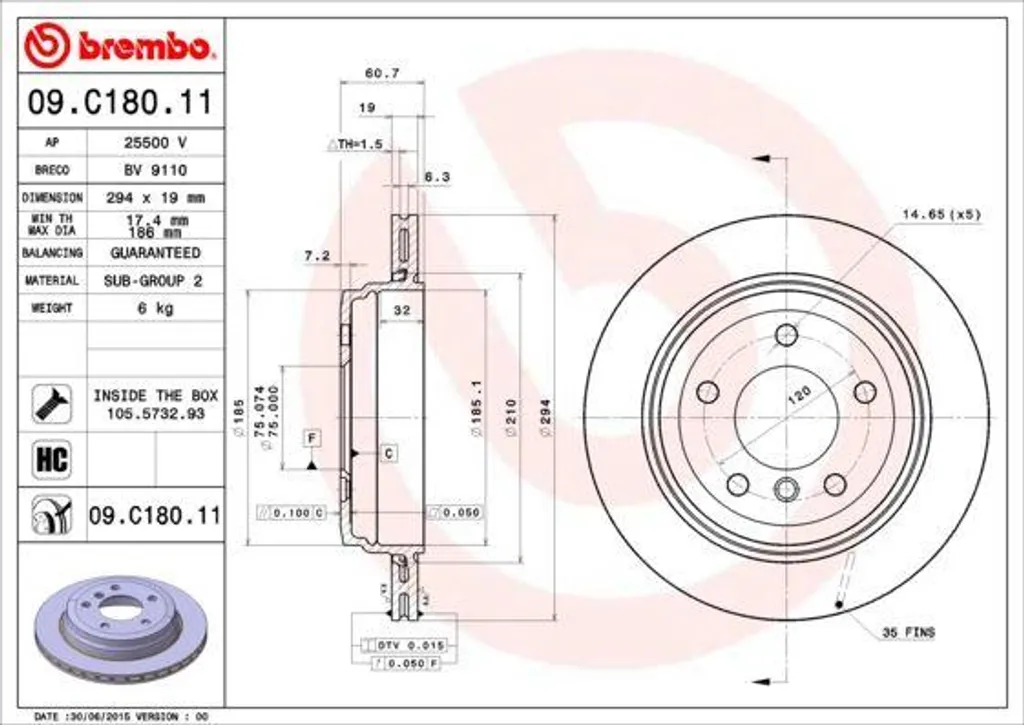 Disque de frein Brembo contre les vibrations pour Série 3 E46 Réf OE