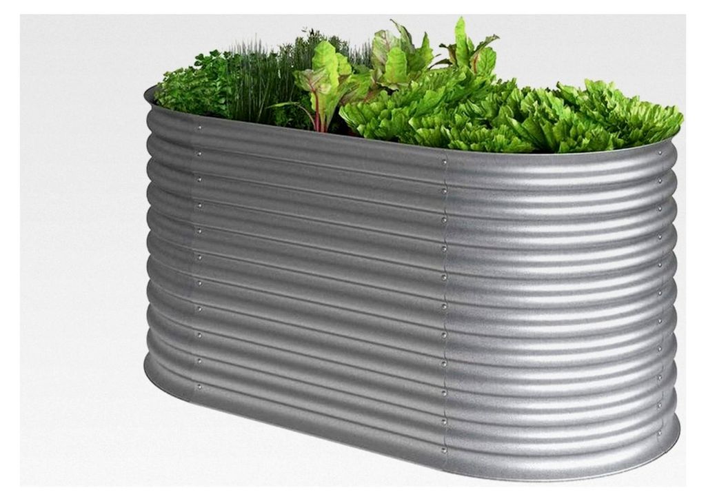 Ovales Hochbeet für Kräuter und Gemüse 160x80x82cm (LxBxH) Silber Pflanzkasten Frühbeet Aufzucht Garten